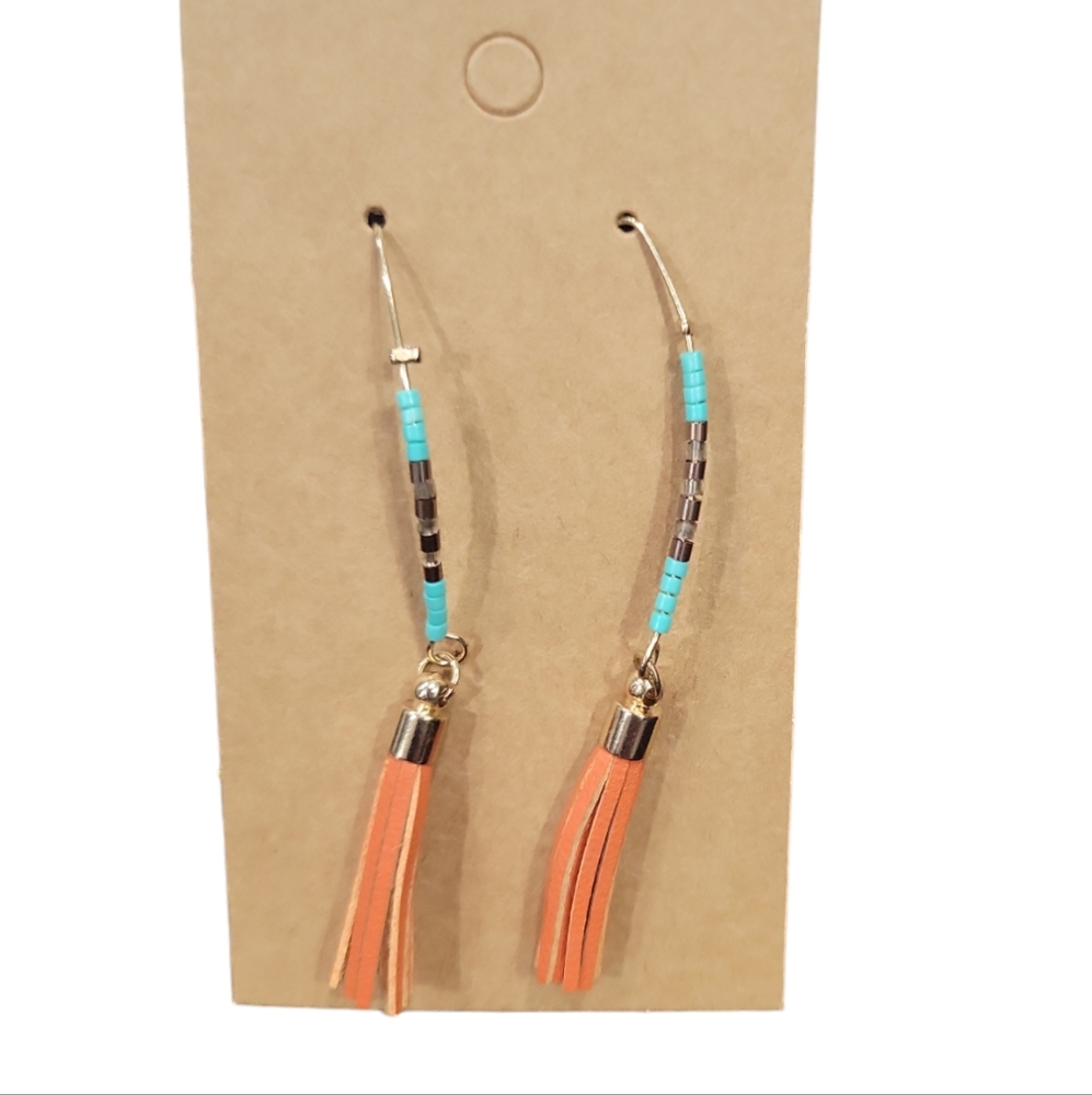 Orange and Turquoise Tassel Earrings